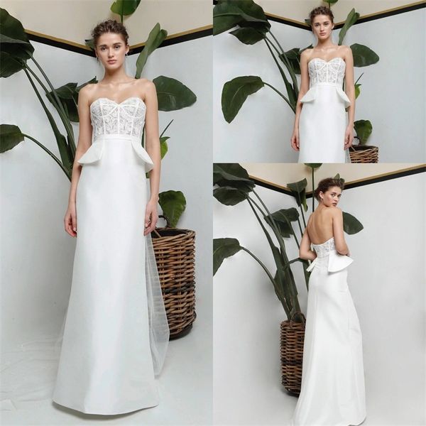 2020 a-line wedding dress sweetheart strapless appliqued lace sweep train bridal dress backless pleats satin robes de mariée, White
2020 a-line wedding dress sweetheart strapless appliqued lace sweep train bridal dress backless pleats satin robes de mariée, White