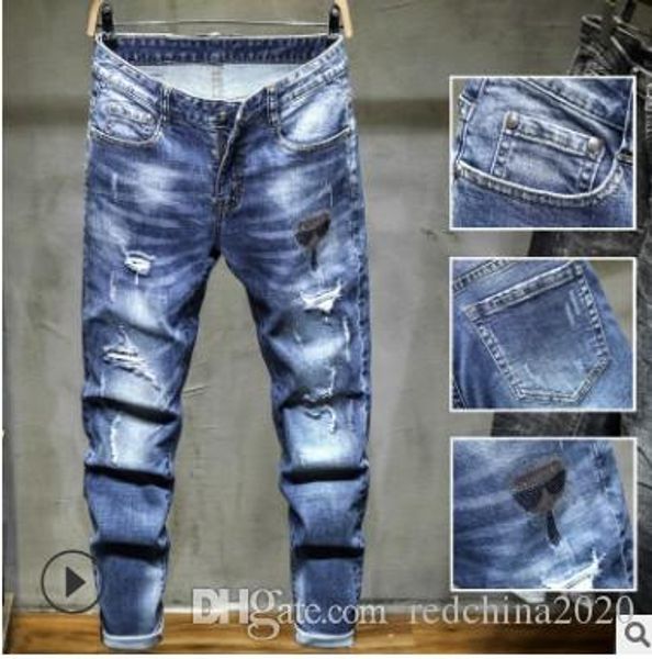 mens designer jeans brand distressed ripped brand washed jeans destroyed vintage rhinestone straight slim casual trousers, Blue
mens designer jeans brand distressed ripped brand washed jeans destroyed vintage rhinestone straight slim casual trousers, Blue