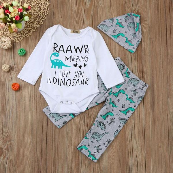 3pcs newborn infant baby boys girl clothes cotton letter print dinosaur long sleeve romper+ pants +hat outfits clothes set z0601, White
3pcs newborn infant baby boys girl clothes cotton letter print dinosaur long sleeve romper+ pants +hat outfits clothes set z0601, White
