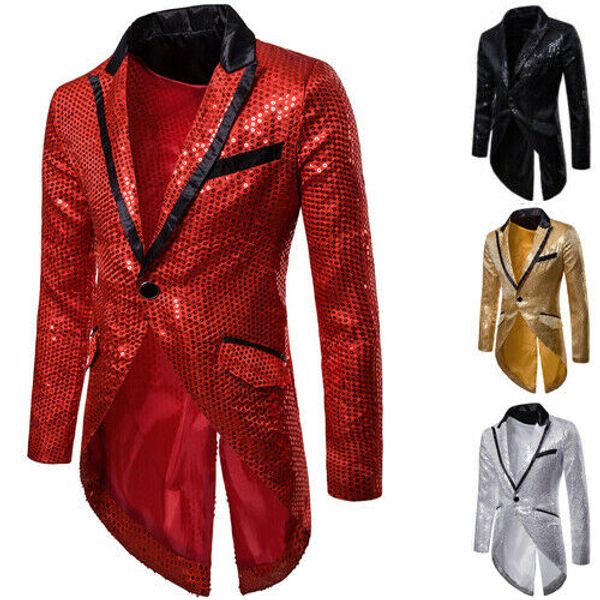 style men shiny sequins suit blazer one button formal tuxedo wedding party coat, White;black
style men shiny sequins suit blazer one button formal tuxedo wedding party coat, White;black