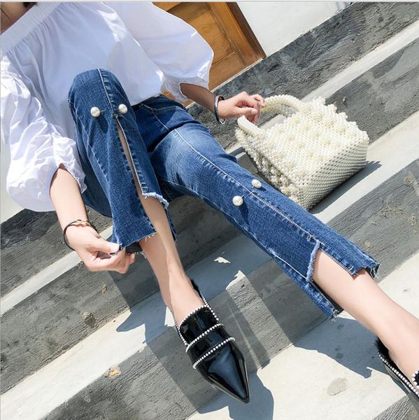 black/blue female spring and summer jeans denim pants high waist jeans split fashion flare skinny stretchy pants j2818
black/blue female spring and summer jeans denim pants high waist jeans split fashion flare skinny stretchy pants j2818