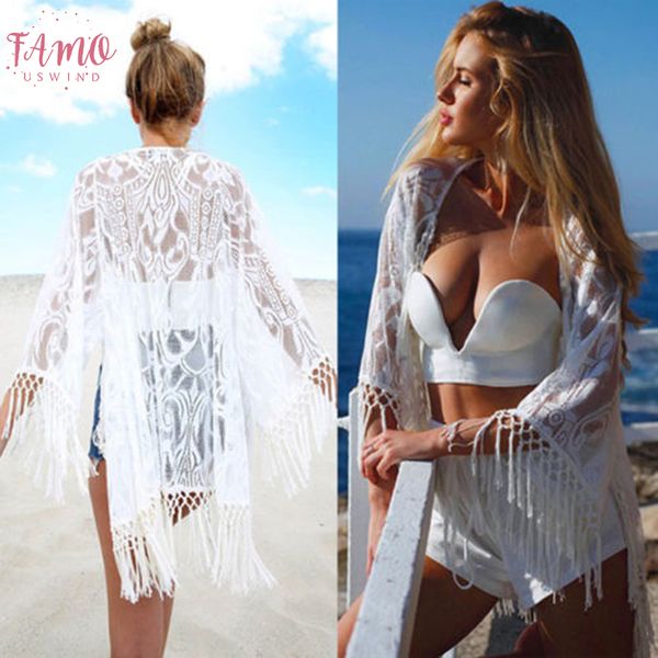 summer beach blouse women bikini lace tunic hollow out crochet tassel robe cover up kimono cardigan swimsuit, White
summer beach blouse women bikini lace tunic hollow out crochet tassel robe cover up kimono cardigan swimsuit, White
