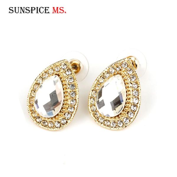 sunspicems fashion india gold color stud earrings for women water drop natural stone crystal arabic wedding jewelry gift 2020, Golden;silver
sunspicems fashion india gold color stud earrings for women water drop natural stone crystal arabic wedding jewelry gift 2020, Golden;silver