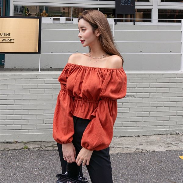 women's t-shirt dress 2019 autumn dress temperament one-line collar fold thin lantern sleeve short t-shirt top, White
women's t-shirt dress 2019 autumn dress temperament one-line collar fold thin lantern sleeve short t-shirt top, White