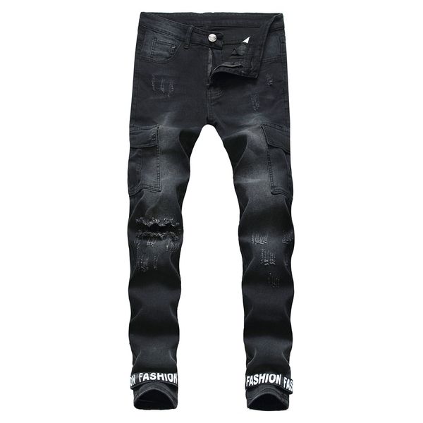 Black Ripped Mens Jeans Letter Print Jean Homme High Quality Cotton Pencil Pants Demin Trousers, Blue
Black Ripped Mens Jeans Letter Print Jean Homme High Quality Cotton Pencil Pants Demin Trousers, Blue