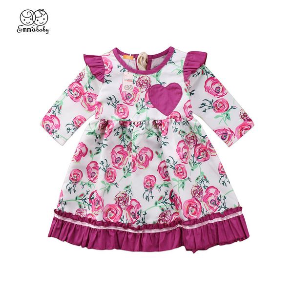 

Adorable Child Kids Baby Girls Floral Printed Princess Fille Jolie Dress vestidos Long Sleeve Wedding Party Pageant Dresses