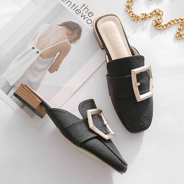women large size mules slippers brand metal buckle slides leather shoes low thicken heels flats flipflops femme outdoor slippers, Black
women large size mules slippers brand metal buckle slides leather shoes low thicken heels flats flipflops femme outdoor slippers, Black