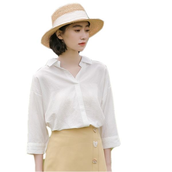 seven - minute sleeve white blouse for girls xia 2019 new art small fresh students versatile shirt with loose sleeve lapel
seven - minute sleeve white blouse for girls xia 2019 new art small fresh students versatile shirt with loose sleeve lapel