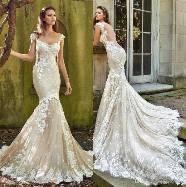 2019 cap sleeve lace mermaid wedding dresses tulle applique seen through back court train country wedding bridal gowns robe custom, White
2019 cap sleeve lace mermaid wedding dresses tulle applique seen through back court train country wedding bridal gowns robe custom, White