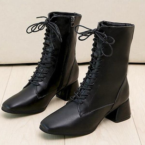 women ladies lace up fashion hoof heels winter med zipper middle shaft boots women covered classics pu leather boot buty damskie, Black
women ladies lace up fashion hoof heels winter med zipper middle shaft boots women covered classics pu leather boot buty damskie, Black