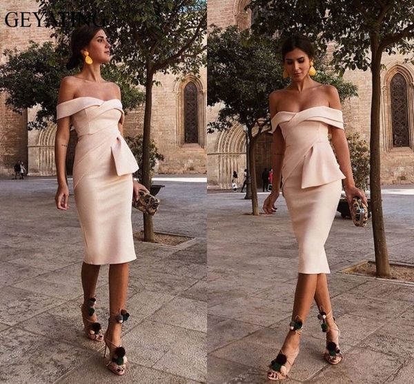 2019 champagne short satin cocktail dresses plus size off shoulder knee length simple arabic formal evening party dress, White;black
2019 champagne short satin cocktail dresses plus size off shoulder knee length simple arabic formal evening party dress, White;black