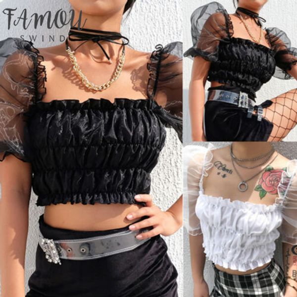 women puff sleeve shirt crop tank frill ruched patchwork mesh square neck summer casual lace blouse, White
women puff sleeve shirt crop tank frill ruched patchwork mesh square neck summer casual lace blouse, White