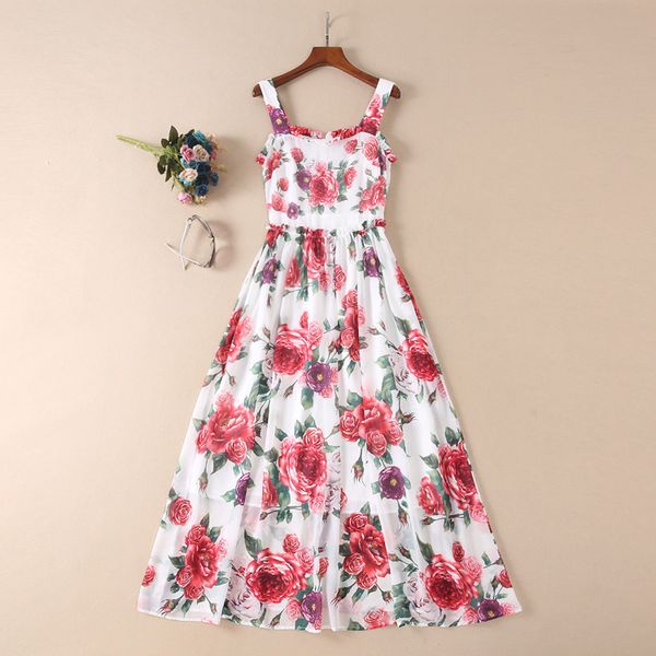 women's runway dresses spaghetti straps floral printed ruffles fashion high street casual long dresses, Black
women's runway dresses spaghetti straps floral printed ruffles fashion high street casual long dresses, Black