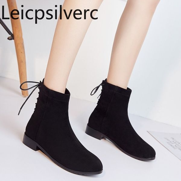 women's boots the new autumn and winter round head fashion flock lace-up low-heeled short tube women's shoes plus size 33-43, Black
women's boots the new autumn and winter round head fashion flock lace-up low-heeled short tube women's shoes plus size 33-43, Black