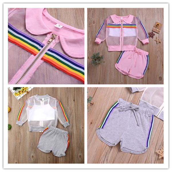summer kids girls солнцезащитная 3 шт одежда наборы радуга нашивки zip куртки + crop vest + drawstring шорты наряды детской одежды e22504, White
summer kids girls солнцезащитная 3 шт одежда наборы радуга нашивки zip куртки + crop vest + drawstring шорты наряды детской одежды e22504, White