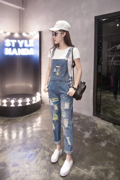 women's jeans overall women shoulder strap high-waist pants girls students casual style -drilled holes loose, Blue
women's jeans overall women shoulder strap high-waist pants girls students casual style -drilled holes loose, Blue