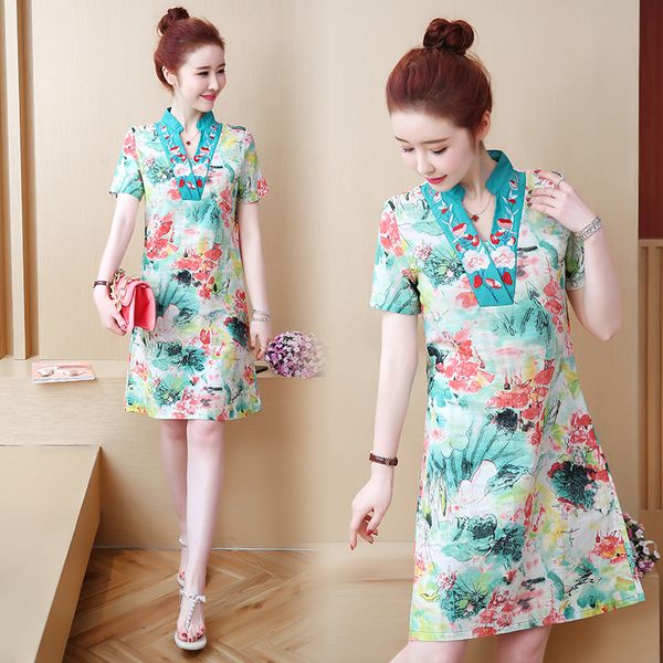 2019 cheongsam chinese classic women's cotton linen embroidery cheongsam qipao elegant short sleeve print flower long dress, Red
2019 cheongsam chinese classic women's cotton linen embroidery cheongsam qipao elegant short sleeve print flower long dress, Red