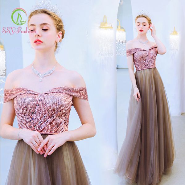 he's bride boat neck off the shoulder lace up back floor length sequins coffee evening dress party banquet gown formal dresses, White;black
he's bride boat neck off the shoulder lace up back floor length sequins coffee evening dress party banquet gown formal dresses, White;black