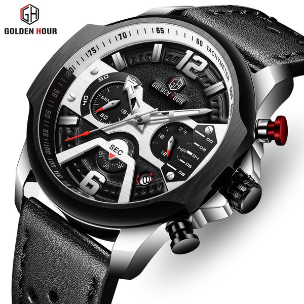 goldenhour men watch mens fashion silver black quartz watches male leather strap chronograph sports wristwatch, Slivery;brown
goldenhour men watch mens fashion silver black quartz watches male leather strap chronograph sports wristwatch, Slivery;brown