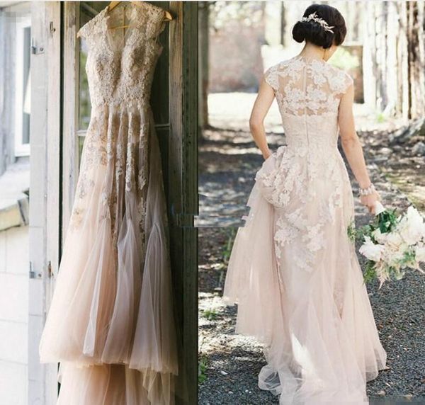 2019 vintage blush pink a-line tulle country wedding dresses sheer v neck applique floor length custom made plus size bridal gowns cheap, White
2019 vintage blush pink a-line tulle country wedding dresses sheer v neck applique floor length custom made plus size bridal gowns cheap, White