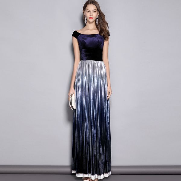 women's slash neckline short sleeves velour pleated party prom piping elegant long runway dresses, Black
women's slash neckline short sleeves velour pleated party prom piping elegant long runway dresses, Black