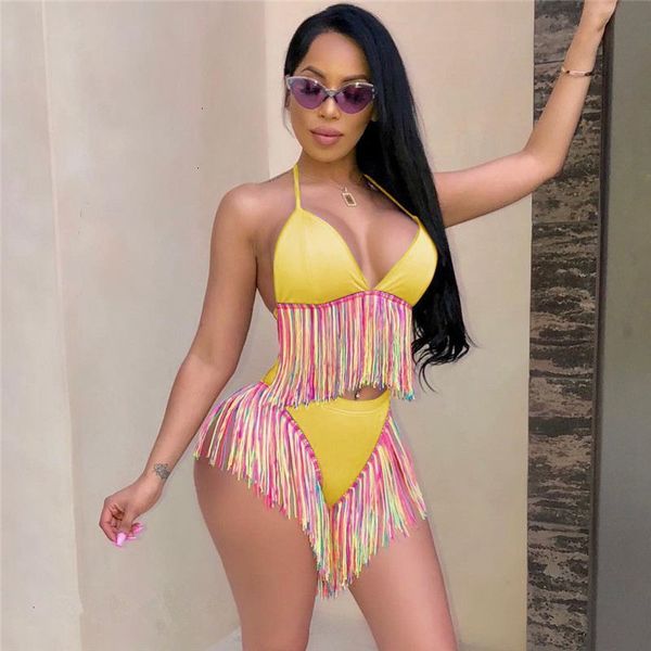 colorful tassels summer two piece set women halter v neck backless crop purple high wiast short 2 piece outfits, White
colorful tassels summer two piece set women halter v neck backless crop purple high wiast short 2 piece outfits, White
