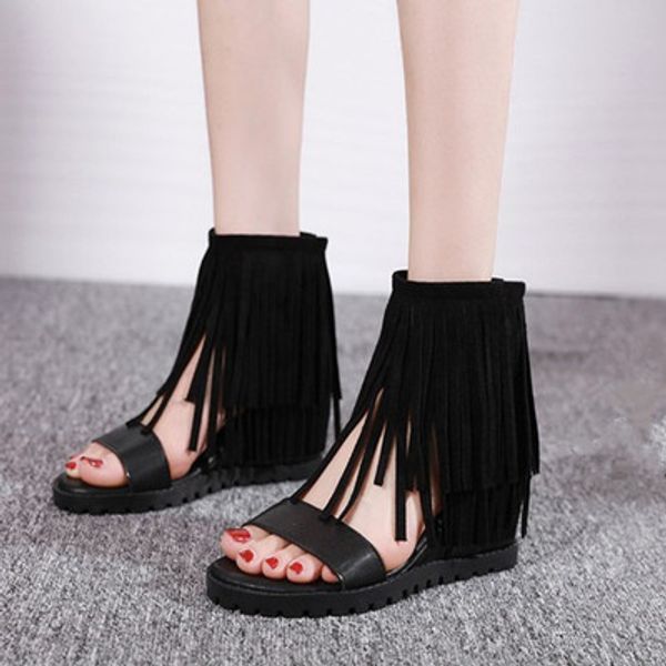 2020 summer toe-in heightened sandals tide casual european and american retro tassel women's shoes roman high-sandals, Black
2020 summer toe-in heightened sandals tide casual european and american retro tassel women's shoes roman high-sandals, Black