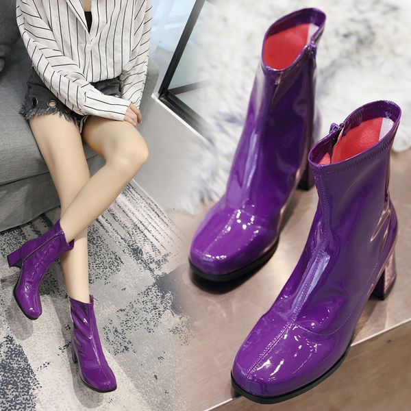 2020 spring/autumn women ankle boots patent leather thick high heels motorcycle boots women's shoes blue, Black
2020 spring/autumn women ankle boots patent leather thick high heels motorcycle boots women's shoes blue, Black