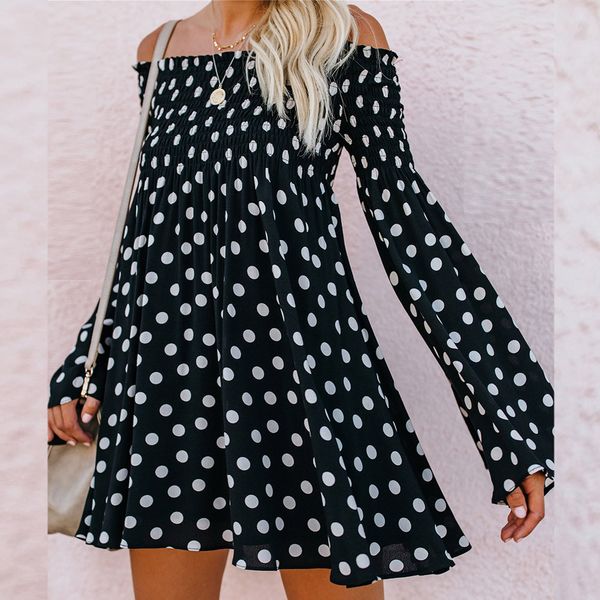 fashion summer dress female 2018 women long sleeves off shoulder polka dot flare sleeve mini dresses elbise robe vestidos, Black;gray
fashion summer dress female 2018 women long sleeves off shoulder polka dot flare sleeve mini dresses elbise robe vestidos, Black;gray