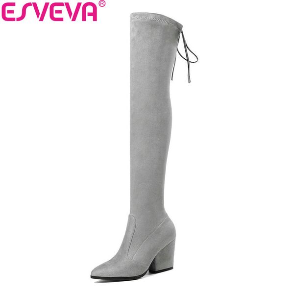 esveva 2020 women boots over the knee boots stretch fabrics pointed toe western style high heels women shoes size 34-43, Black
esveva 2020 women boots over the knee boots stretch fabrics pointed toe western style high heels women shoes size 34-43, Black