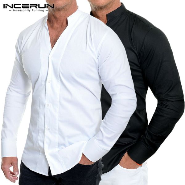 street trend men solid long sleeve casual stand collar dress shirt fashion joker button slim fitness mens blouse incerun, White;black
street trend men solid long sleeve casual stand collar dress shirt fashion joker button slim fitness mens blouse incerun, White;black