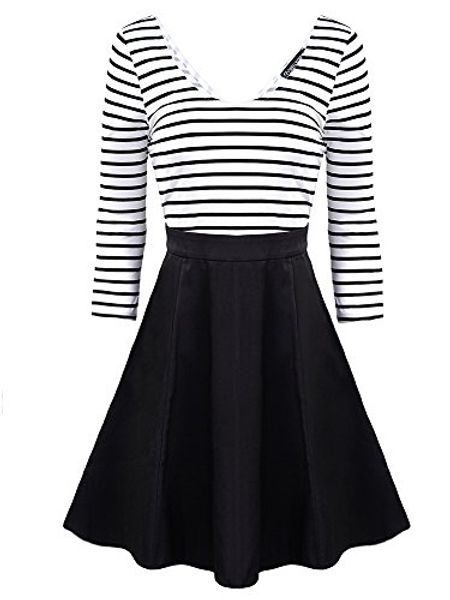 omeya.wanshida. women's vintage stripe scoop neck short 3/4 long sleeve swing dress, Black;gray
omeya.wanshida. women's vintage stripe scoop neck short 3/4 long sleeve swing dress, Black;gray