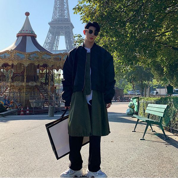 men fake 2pcs splice casual long bomber jacket windbreaker male women streetwear hip hop fashion trench coat overcoat outerwear, Tan;black
men fake 2pcs splice casual long bomber jacket windbreaker male women streetwear hip hop fashion trench coat overcoat outerwear, Tan;black