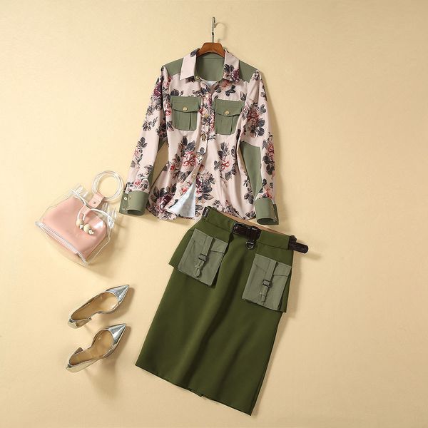 autumn 2019 new european and american women's wear printed shirt with long sleeves pocket skirt fashion suits, White
autumn 2019 new european and american women's wear printed shirt with long sleeves pocket skirt fashion suits, White
