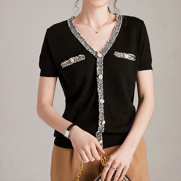 knitted t-shirt women 2020 loose ice silk v-neck short sleeve color wool t-shirt wool matching fake cardigan delivery, White
knitted t-shirt women 2020 loose ice silk v-neck short sleeve color wool t-shirt wool matching fake cardigan delivery, White