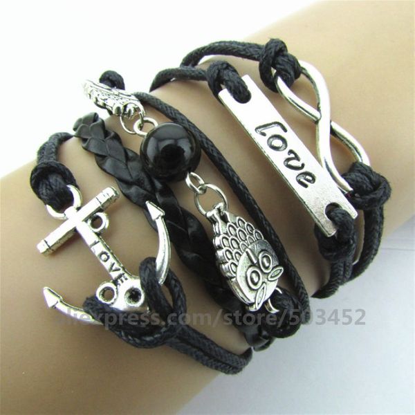 200pcs/lot factory price love charm bracelet braided wholesales bracelets owl & 8 women bracelet fashion bracelets sets, Golden;silver
200pcs/lot factory price love charm bracelet braided wholesales bracelets owl & 8 women bracelet fashion bracelets sets, Golden;silver
