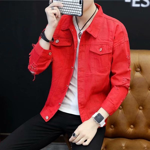 holes mens denim jacket long sleeve buttons front slim fit short coat thin teenager jackets black green red pink b25, Black;brown
holes mens denim jacket long sleeve buttons front slim fit short coat thin teenager jackets black green red pink b25, Black;brown