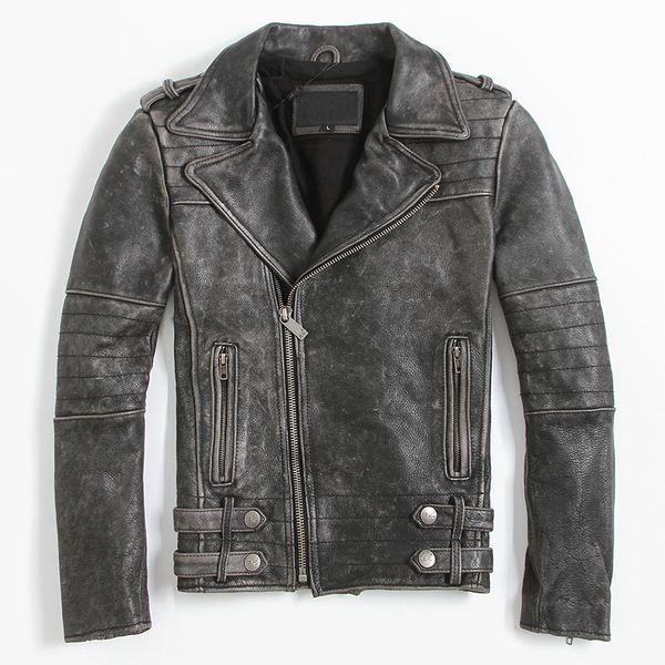 2016 new men vintage black leather biker jacket диагональ zipper подлинная коровьей короткие slim fit мужчины мотоциклов пальто бесплатная д
2016 new men vintage black leather biker jacket диагональ zipper подлинная коровьей короткие slim fit мужчины мотоциклов пальто бесплатная д