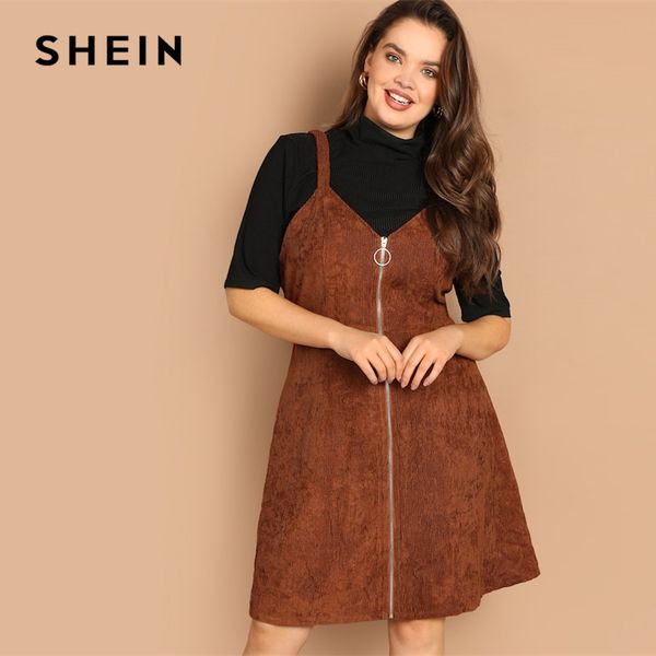shein plus size o-ring zip front corduroy pinafore fit and flare spaghetti strap dress 2019 new spring knee length dresses, Black;gray
shein plus size o-ring zip front corduroy pinafore fit and flare spaghetti strap dress 2019 new spring knee length dresses, Black;gray