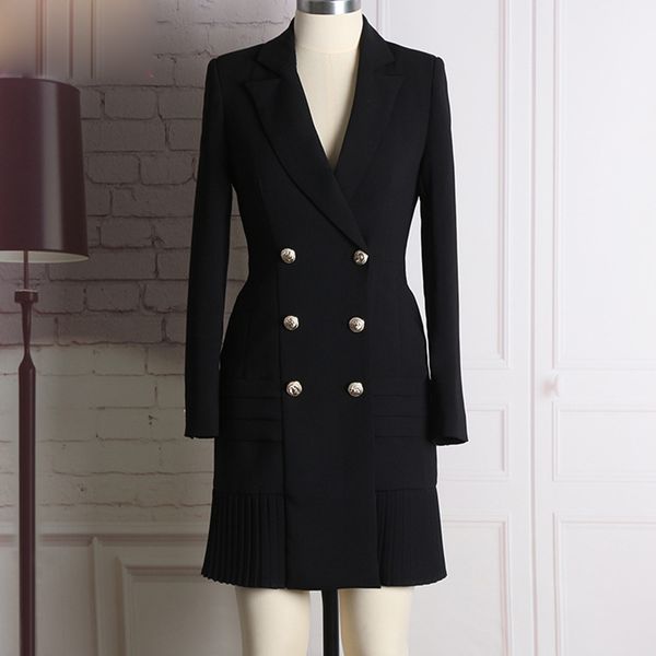 new fashion runway designer dress women's long sleeve notched collar double breasted buttons dress, White;black
new fashion runway designer dress women's long sleeve notched collar double breasted buttons dress, White;black