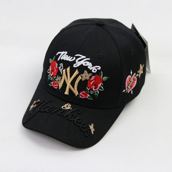Summer Black White NY Embroidery Rose Floral Baseball Hats Caps NEW YORK Men Women Ball Caps