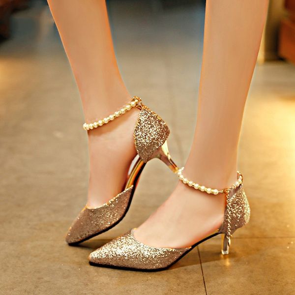 Sexy Pointed toe Pearl High heels shoes Female Fashion hollow with Sandals Paillette of the Thin Breathable shoes Women Pumps, Silver
Sexy Pointed toe Pearl High heels shoes Female Fashion hollow with Sandals Paillette of the Thin Breathable shoes Women Pumps, Silver