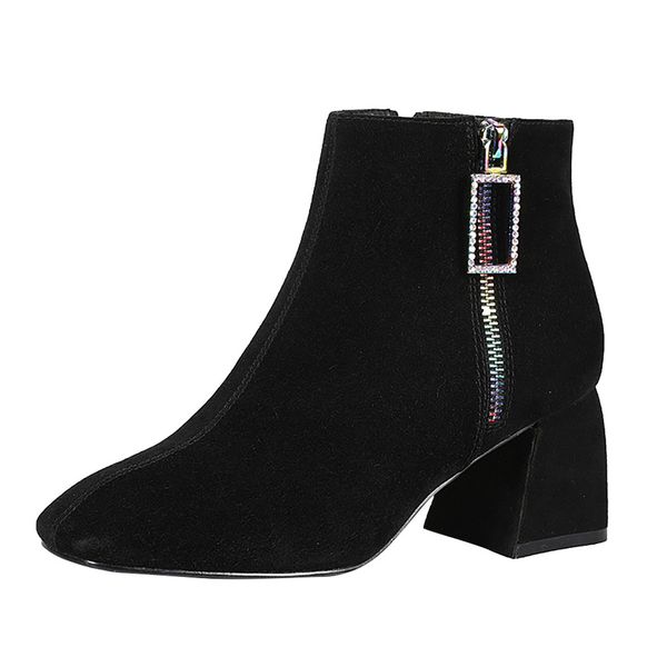 ankle boots for women solid pointed toe zipper square med heels boots flock classic autumn british style wild leisure shoes, Black
ankle boots for women solid pointed toe zipper square med heels boots flock classic autumn british style wild leisure shoes, Black