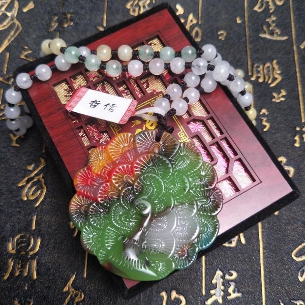 send a-level national certificate natural colorful jade carving multi-color peacock pendant three-color jade pendant chain, Silver
send a-level national certificate natural colorful jade carving multi-color peacock pendant three-color jade pendant chain, Silver