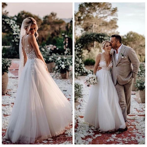 custom made deep v-neck bohemian wedding dress tulle lace appliques see through hippie wedding dresses low v back plus size wedding gowns, White
custom made deep v-neck bohemian wedding dress tulle lace appliques see through hippie wedding dresses low v back plus size wedding gowns, White