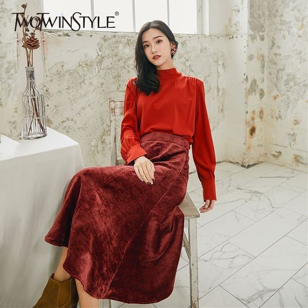 twotwinstyle women's shirts blouse stand collar back bandage long sleeve blouse female korean fashion casual 2019 spring, White
twotwinstyle women's shirts blouse stand collar back bandage long sleeve blouse female korean fashion casual 2019 spring, White