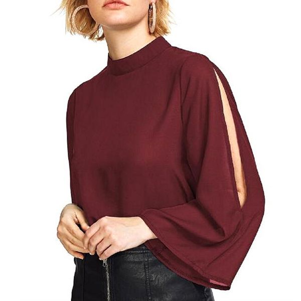 women stand collar blouse ladies flare sleeve shirts solid color stylish 2019 casual chiffon blouse, White
women stand collar blouse ladies flare sleeve shirts solid color stylish 2019 casual chiffon blouse, White