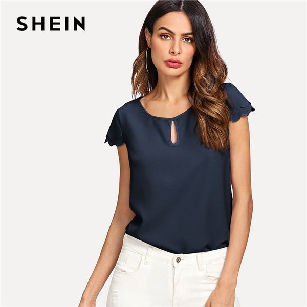 shein navy keyhole front round neck layered scallop cap sleeve blouse women summer plain office lady casual and blouses, White
shein navy keyhole front round neck layered scallop cap sleeve blouse women summer plain office lady casual and blouses, White