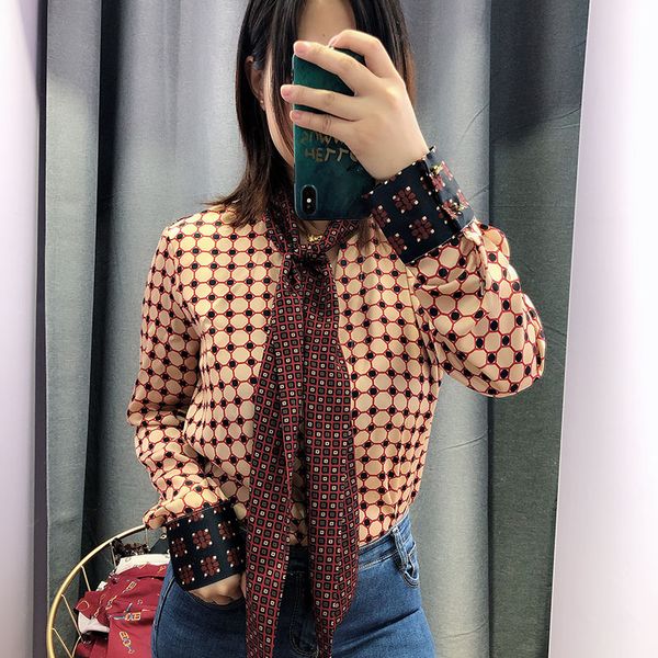 2019 spring long sleeve bow tie satin shirts women geometric print satin blouses lady office work long sleve bow tie, White
2019 spring long sleeve bow tie satin shirts women geometric print satin blouses lady office work long sleve bow tie, White