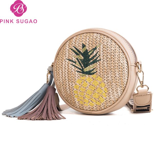 

Pink sugao designer handbags designer crossbody bag mini shoulder handbag 2019 new fashion circle messenger bag handmade straw bag wholesale